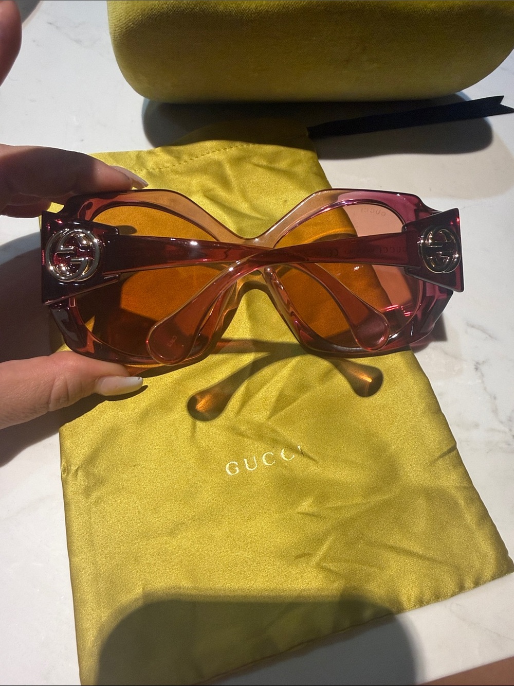 Gucci Square-Frame Injection Sunglasses Red Womens - Picture 5 of 8
